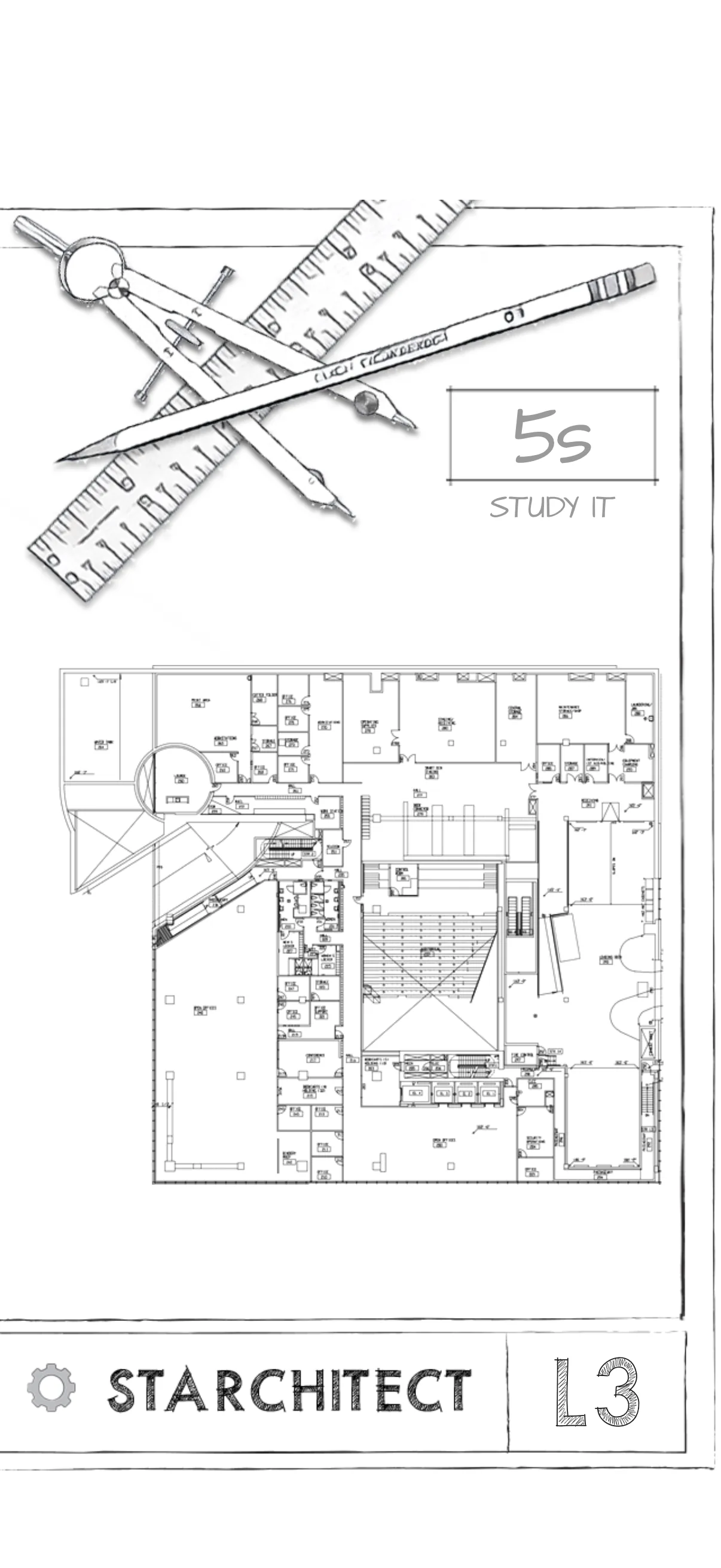 Level 3, the floor plan of the Seattle Central Library with 5 seconds left and the words Study it.
